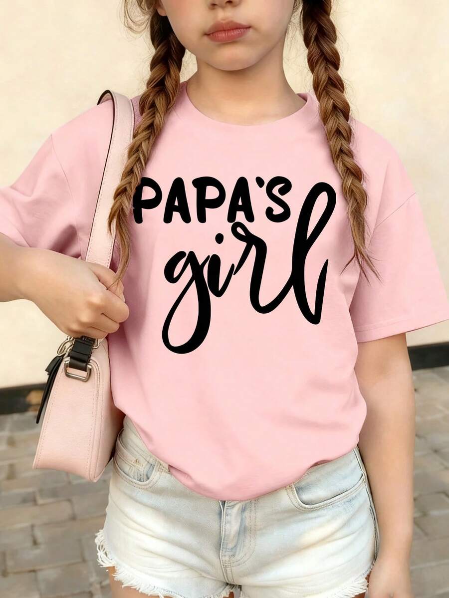 Tween Girls' Casual Graphic Print Crew Neck Short Sleeve T-Shirt, Summer Top - Pink - View 1