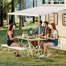 Banco Plegable de Plástico 6Ft, Portátil con Asa de Transporte, Impermeable HDPE para Exterior, Picnic, Camping y Fiestas, Blanco - Blanco - Ver 3