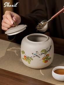 1 hộp đựng trà bằng gốm có nắp, họa tiết hoa đào, hộp đựng trà kín hơi cho cà phê, quà tặng cho gia đình yêu thích trà. - Nhiều màu - Xem 4