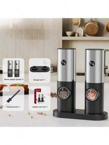 电动盐和胡椒研磨器套装，带底座、胡椒研磨器、粗磨器、电池供电、电动研磨器、电动盐和胡椒研磨器、盐和胡椒研磨器，非常适合家庭和厨房使用（电池供电） - 彩色 - 查看 13