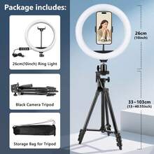 TOKQI 10 Inch Ring Light With Adjustable Tripod Stand, Multi-Angle Rotation Phone Holder,40.55 Inch Stand , Suitable For Photography Studio, Flash Light, Photography, Makeup, Conference, Group Selfie, Live Streaming - Ring Light + Bracket Set - View 13