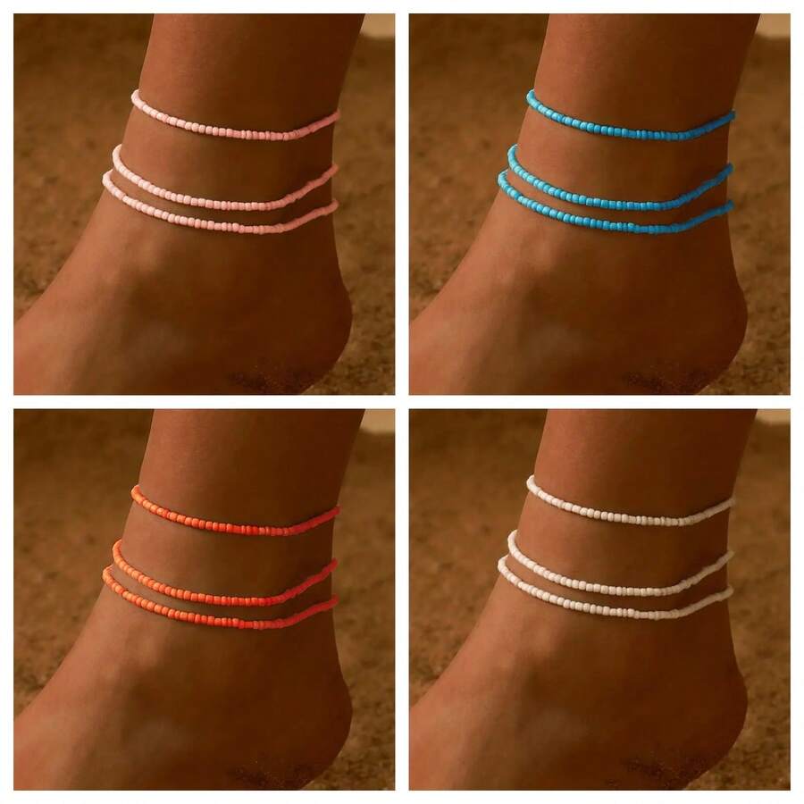 3pcs Minimalist Elegant Delicate Fashion Sexy Elegant Versatile Pearl Beaded Multi-Layer Anklet, Suitable For Daily Casual, Party, Music Festival, Beach Holiday Wear - Beads - View 1