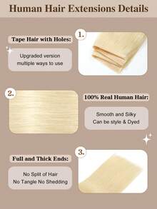 Extensiones de cabello con trama de mariposa de cabello humano Remy de 18 pulgadas, extensiones de trama invisible con agujero de PU, color rubio platino, extensiones de trama de genio de cabello real con micro anillos - S60 - Ver 7