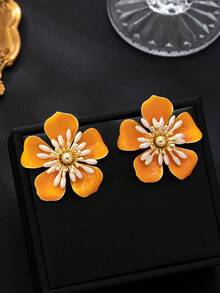 1 Pair Plush Leopard Floral Earrings, Fashion Sophisticated Unique Design, Versatile For Everyday Wear, Exaggerated Earrings For Autumn/Winter - Gold - View 14