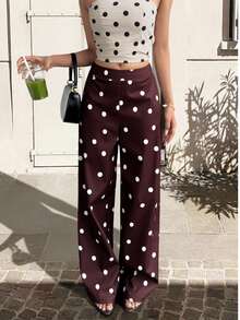 Quần ống đứng cạp chun chấm bi thời trang mới của SOLTRB dành cho nữ, phù hợp cho đi làm hàng ngày, dạo phố và đi nghỉ mát. - Cà phê nâu - Xem 6