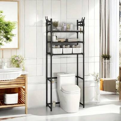 Metal 3 Tier Above Toilet Storage Rack|Floor-To-Ceiling No-Drill Bathroom Bedroom Multifunctional Shelf Space-Saving Durable Sto
