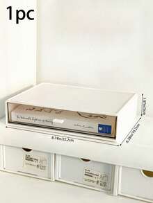 1 pieza Caja de almacenamiento de escritorio de oficina apilable con cajón - Caja de almacenamiento transparente para artículos de papelería, cosméticos y joyas - Estante organizador de suministros de oficina ajustable a prueba de polvo, organizador de escritorio de plástico con cajón para maquillaje, combinable libremente - caja de almacenamiento - Ver 3