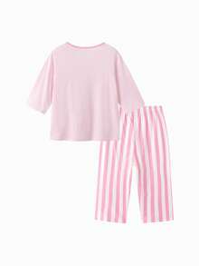 Balabala 女童睡衣套装，纯棉材质，轻薄透气，夏季居家休闲服 - 粉紅色調 - 查看 2