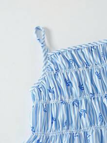 2pcs/Set Girls Striped Bow Print Camisole Top And Flare Pants Summer Holiday Outfit - Baby Blue - View 3