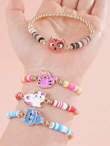 6件套可爱小猫铜镀珠弹力手链，女孩日常佩戴手链，闺蜜手链 - 彩色 - 查看 3
