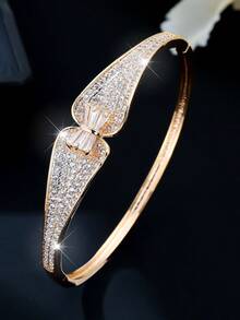 1 chiếc vòng tay Zirconia lấp lánh, thiết kế nơ xinh xắn, món quà lý tưởng cho bạn gái/bạn thân. - vòng đeo tay - Xem 2