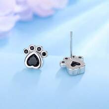 925 Sterling Silver Cute Black Footprint Stud Earrings, Fashion Earrings Suitable For Daily Wear And Parties, Jewelry Gift - Black Footprint Earrings - View 6