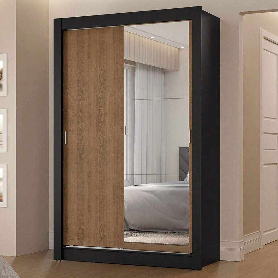 Ropero Closet Madesa Vivare 2 Puertas 1 Espejo Color Negro y Marrón - Negro y Marrón - Ver 1