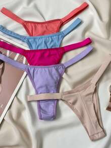 Set Of 5 Double String Bikini Panties, No Tan Lines, Lingerie, Women's Intimate Apparel, Thong With Straps, Sensual - 彩色 - 查看 1