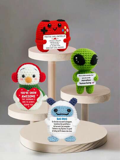 4件套手工钩编桌面摆件，趣味科幻动植物造型，送给闺蜜、姐妹、家人、爱人的绝佳礼物，适合生日、感恩节、圣诞节、情人节、母亲节等各种场合，毛绒玩具，房间装饰，小礼物