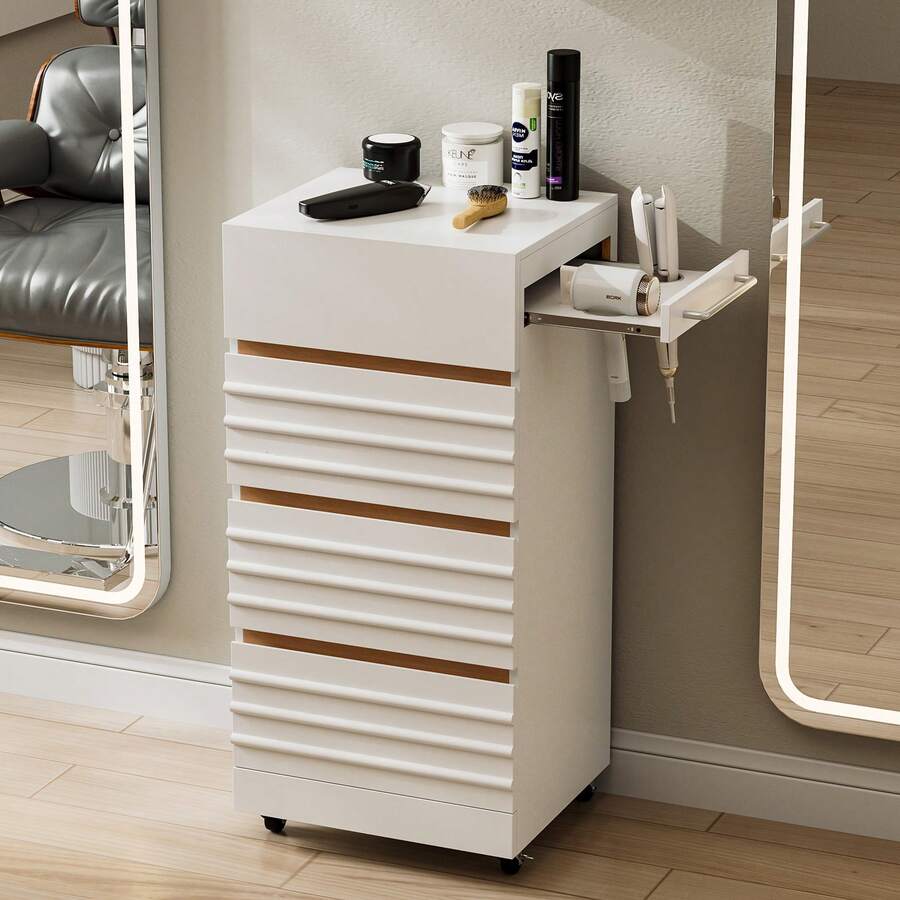 Salon Trolley Cart With Lockable Wheels, Rolling Hair Cart With 3 Dryer Holders For Hair Stylist, Wall Mount Makeup Organizer Stations Cabinet For Beauty Spa Barbershop Tattoo - 白色 - 查看 1