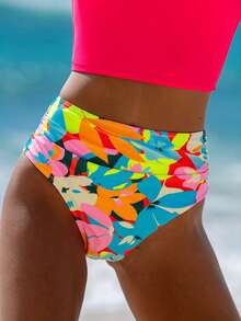 popvil 女士吊带比基尼套装，露背系带高腰热带印花两件式泳衣 - 彩色 - 查看 8