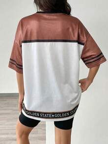 数字印花落肩复古街头时尚运动球衣式T恤休闲款 - 彩色 - 查看 2