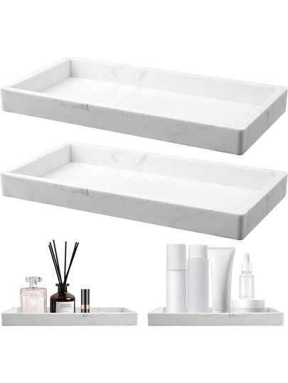 1 pieza/2 piezas Bandeja de almacenamiento de cosméticos para el tocador del baño, organizador para bañera y fregadero de cocina, bandeja dispensadora de jabón, decoración del hogar para el baño, estantería de almacenamiento del baño, exhibidor de productos de cuidado de la piel y fragancias, decoración de otoño, estantería de almacenamiento de cosméticos, artículo esencial para volver al colegio.