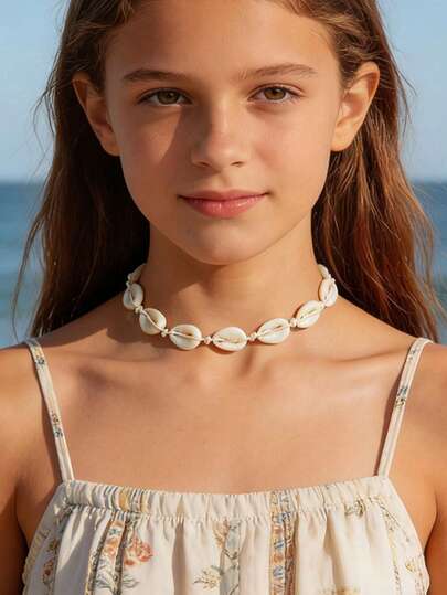 1 pieza Collar de una sola capa con cuentas de resina y cuerda de poliéster con estilo bohemio y de playa, regalo perfecto para adolescentes de vacaciones