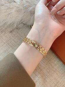 1件女士简约时尚金/银色石英表，镶嵌闪亮水钻，适合日常佩戴和装饰 - 金色 - 查看 6