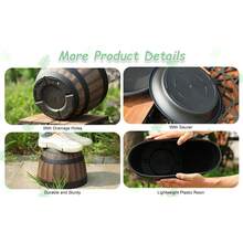 Plant Pot Faux Whiskey Barrel Shape Home Decor Plastic Indoor Outdoor Yard Patio Flowerpot For Garden - Brown - 查看 4