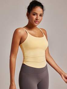 VUTRU 褶皱运动文胸，固定罩杯，可调节肩带，适合春季健身和瑜伽。 - Butter Yellow - 查看 4