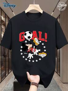 [Disney Authorization] Disney - Mickey And Friends - Mickey Mouse Achievement Goals - Football T-Shirts, Streetwear, Men's Summer Fashionable Casual Tops, 220g Pure Cotton Disney Printed Round Neck Short Sleeved T-Shirts, Unisex T-Shirts, Disney Family Travel Vacation Gift Shirts, Football Enthusiasts, Y2K Style Outfit, Ball Sports T-Shirts, Comfortable T-Shirt - Black - View 1
