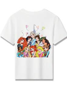Disney Princesses And Mickey Mouse Best Day Ever Double-Sided Printed Pattern T-Shirts For Girls - Children's Clothing Design Short-Sleeved Casual And Cute Style Comfortable And Casual Wear All Year Round Suitable For Parties And Play Machine Washable Gift Children's Clothing Girls' Short-Sleeved Shirts - White - View 3