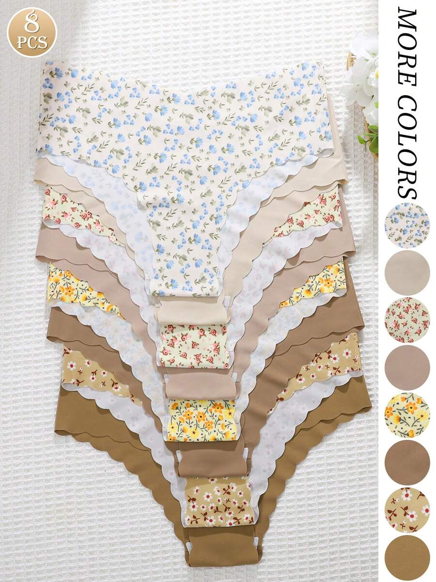 8条/包 - 女士无缝舒适柔软面料内裤，精致佩斯利印花设计女士内衣 - 彩色 - 查看 1