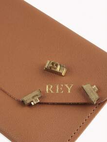 1pc Custom Gold Monogram Cash Envelope Wallet - Minimalist Vegan Leather Travel Wallet In Maroon Travel & Holiday Gift - Multicolor - View 7