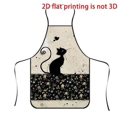 1pc Vintage Black Cat Print Apron, Durable Polyester Material, Suitable For Cooking, Barbecue, Gardening, Painting, Manicure, Unisex, Indoor And Outdoor Use