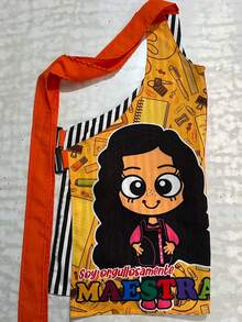 Bata para educadora en sublimado con bolsa delantera y tirantes ajustables cruzados en espalda - Naranja - Ver 3