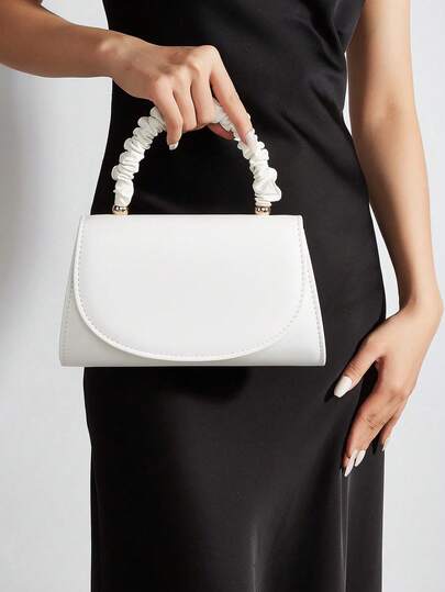 REMANLAND Soft And Sweet White PU Handbag With Ruched Handle, Featuring A Cloud-Like Handle, Curved Flap And Exquisite Stitching. A Lovely Companion For Dates, Afternoon Tea And Work Days. It Is The Best Gift For Women