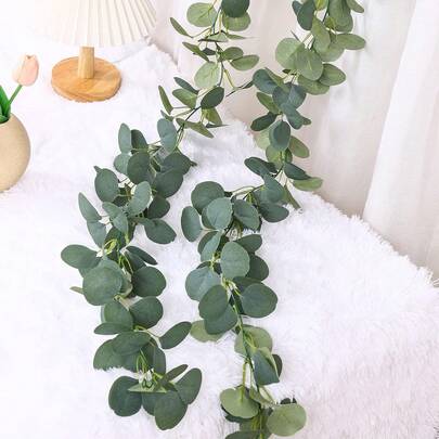 Faux Garland Silk Greenery Decorative Farmhouse Farmhouse Vines Flocked Greenery For Mantle Or Tabletop Artificial Stems & Picks Rustic Wreath & Garland Decor Artificial Eucalyptus Garland Greenery Leaves Handmade 3D Silk Vines Silver Dollar Leaves Faux Leaf Plants For Wedding Wall Table Party Home Fireplace Bedroom Decor
