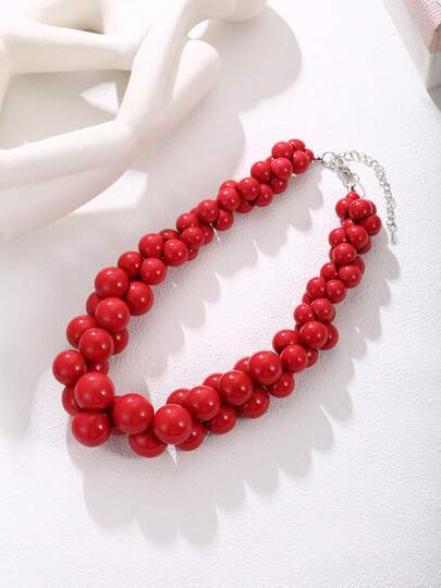 PHCOO 1pc Vintage Round Minimalist Beaded Resin Necklace, Essential For Summer Dresses