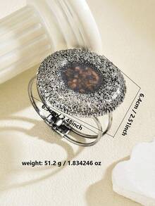 1pc Fashionable Exaggerated Retro Geometric Round Bangle Bracelet, Suitable For Mother's Day, Party, Vacation, Holiday, Casual Daily Wear - Antique Silver - View 6