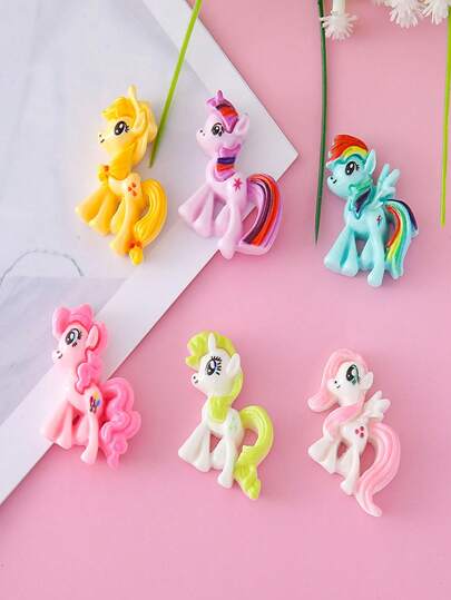 6pcs Mixed Cartoon Glossy Resin Flat-Backed Small Horse Shoe Buttons, Suitable For DIY Crafts, Hats, Cups, Stationery, Furniture Decor, Fridge Magnets, Hair Clips, Phone Cases, Greeting Cards, Earrings And Other Cute Accessories