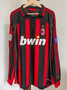 2006-07 AC Milan Home Long-Sleeved Jersey, Number 22, Kaká, Red And Black, Retro Style From The Champions League Final. - 紅色 - 查看 2