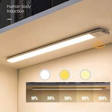 1 Đèn cảm biến nhiệt độ 3 màu dán cho tủ quần áo, Đèn cảm biến ánh sáng ấm thanh dài có 3 chức năng: Bật liên tục + Cảm biến, Đèn ngủ tủ không dây có thể sạc lại - trắng - Xem 1