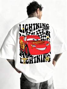 Disney-Retro Racing Style | Lightning McQueen Men's T-Shirt Soft Skin Friendly Loose Fit Daily Versatile Top - trắng - Xem 1