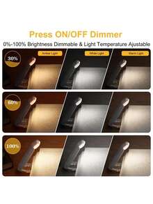 USB Rechargeable Foldable Reading Light, Eye-Caring Night Light For Reading, 3 Light Colors, Portable Book Clip Lamp, Bookmark Reading Light, Bedside Lamp - One Size Fits All - View 7