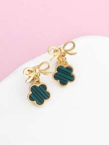 可爱甜美的蝴蝶四叶草系列，流行时尚耳环 - 彩色 - 查看 6