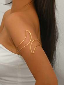 1件简约奢华金色开口手镯，可调节精致手镯，时尚百搭的手臂配饰 - 金色 - 查看 2