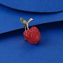 1件新款创意可爱苹果胸针，合金全镶钻精致水果衣夹，防走光领饰 - 紅色 - 查看 2