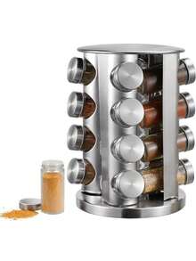 16 Jar Rotating Spice Rack With 4 Tiers - Silver - View 1