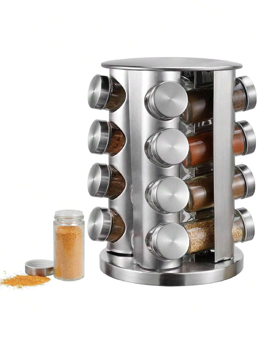 16 Jar Rotating Spice Rack With 4 Tiers - Silver - View 1