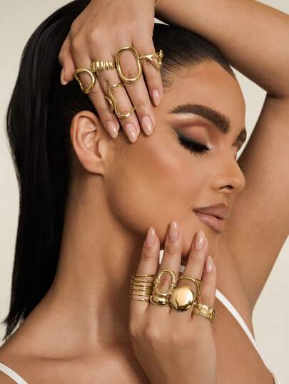 10pcs Set Vintage Old Coin Style Asymmetrical Geometric Open Ring For Women,Suit For Vacation, Party, Date, Daily Wear, Gift (No Box)