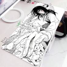 1 pieza Alfombrilla de ratón grande con diseño de chica anime en blanco y negro, accesorios de juego con borde de bloqueo para escritorio, alfombrilla antideslizante para teclado de oficina - A - Ver 16