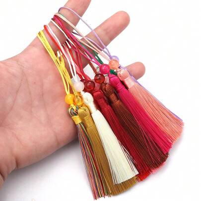 10pcs/Pack Beaded Tassel Pendant, 12cm Colorful Chinese Style Textured Bead Ball Tassel Decor, Suitable For Bookmark, Keychain, Phone Strap, DIY Hanfu Accessories
